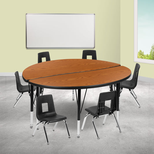 48" Circle Wave Oak Table Set XU-GRP-12CH-A48-HCIRC-OAK-T-P-GG
