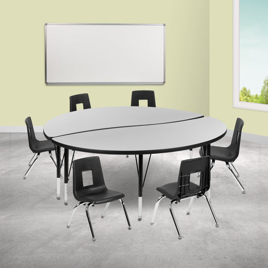 60" Circle Wave Grey Table Set XU-GRP-12CH-A60-HCIRC-GY-T-P-GG