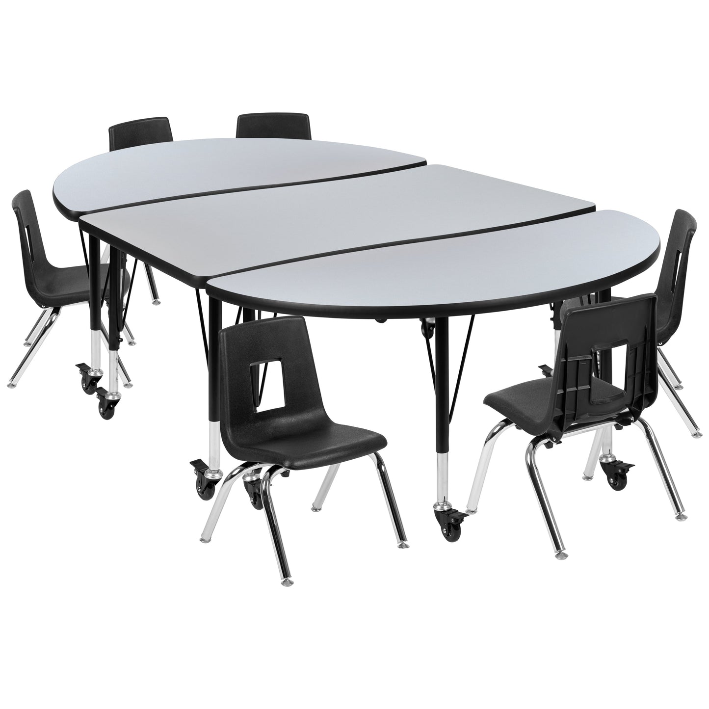 76" Oval Wave Grey Table Set XU-GRP-14CH-A3048CON-48-GY-T-P-CAS-GG