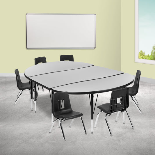 76" Oval Wave Grey Table Set XU-GRP-14CH-A3048CON-48-GY-T-P-GG