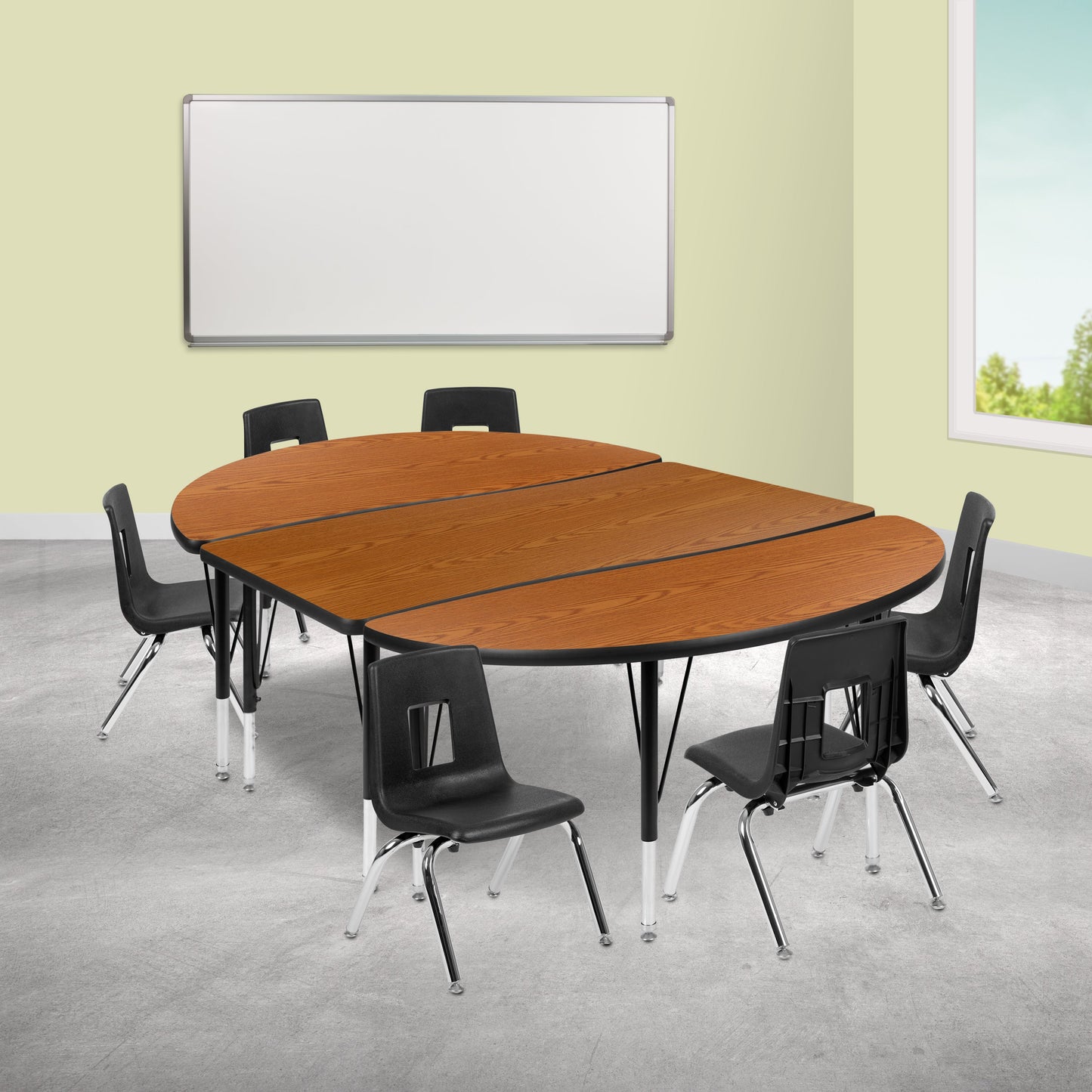 76" Oval Wave Oak Table Set XU-GRP-14CH-A3048CON-48-OAK-T-P-GG