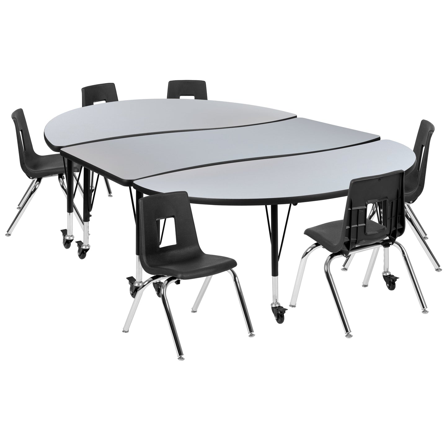 86" Oval Wave Grey Table Set XU-GRP-14CH-A3060CON-60-GY-T-P-CAS-GG