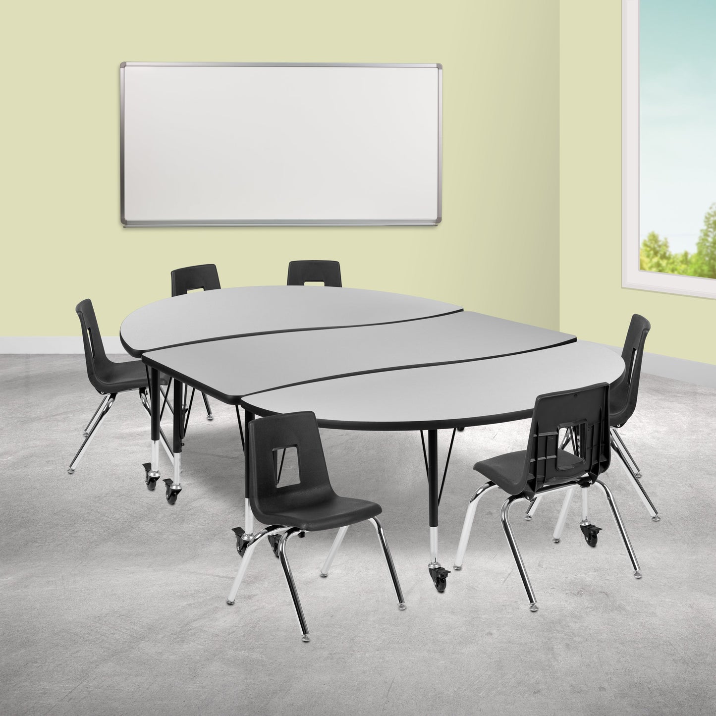 86" Oval Wave Grey Table Set XU-GRP-14CH-A3060CON-60-GY-T-P-CAS-GG
