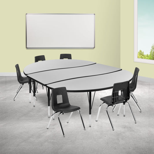 86" Oval Wave Grey Table Set XU-GRP-14CH-A3060CON-60-GY-T-P-GG