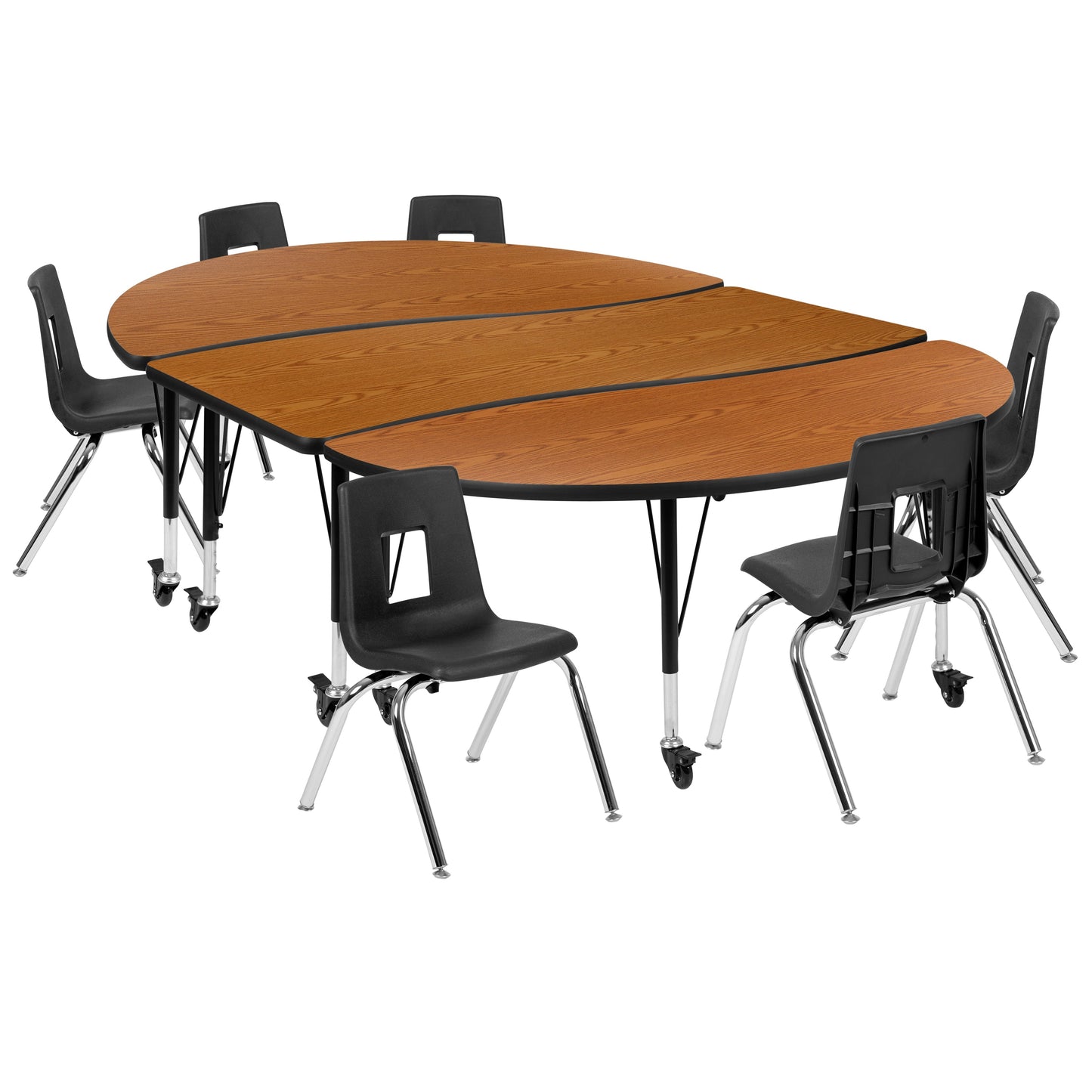 86" Oval Wave Oak Table Set XU-GRP-14CH-A3060CON-60-OAK-T-P-CAS-GG