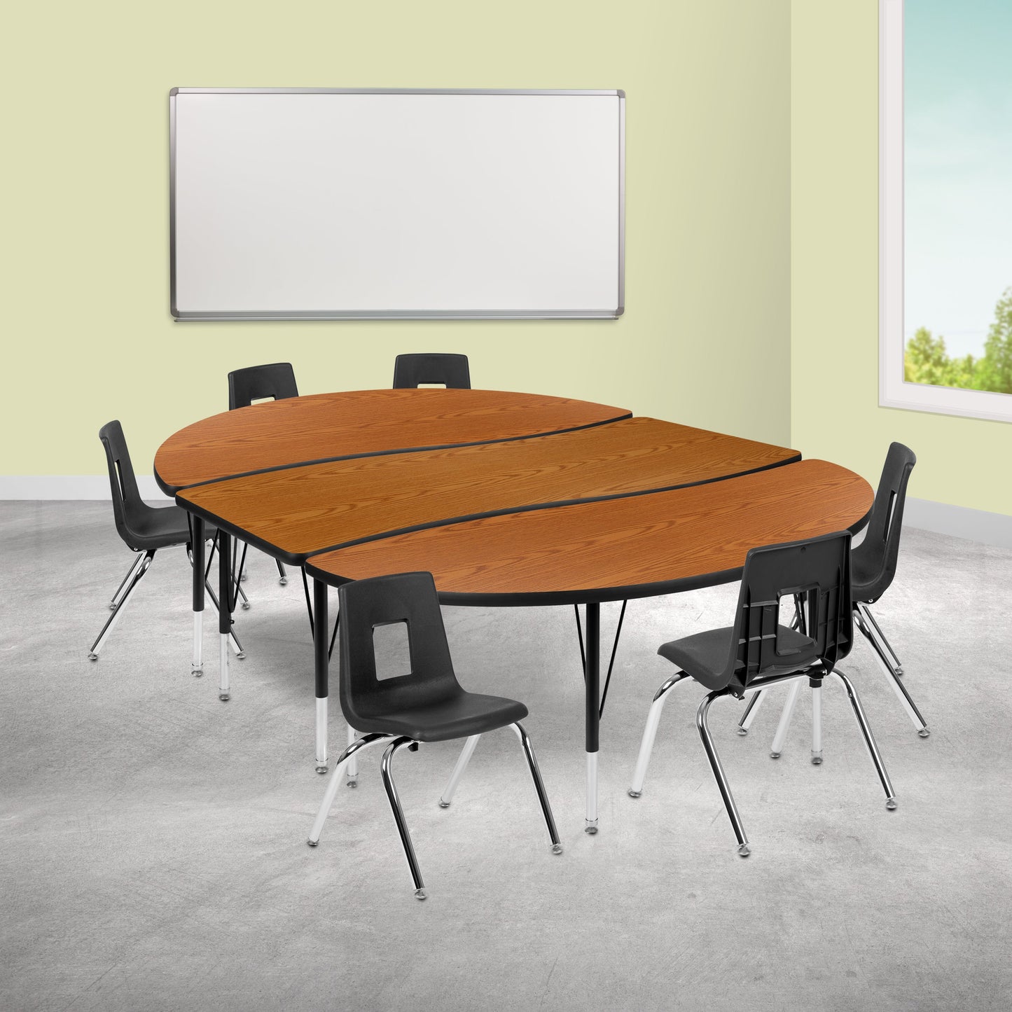 86" Oval Wave Oak Table Set XU-GRP-14CH-A3060CON-60-OAK-T-P-GG