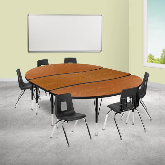 86" Oval Wave Oak Table Set XU-GRP-14CH-A3060CON-60-OAK-T-P-GG