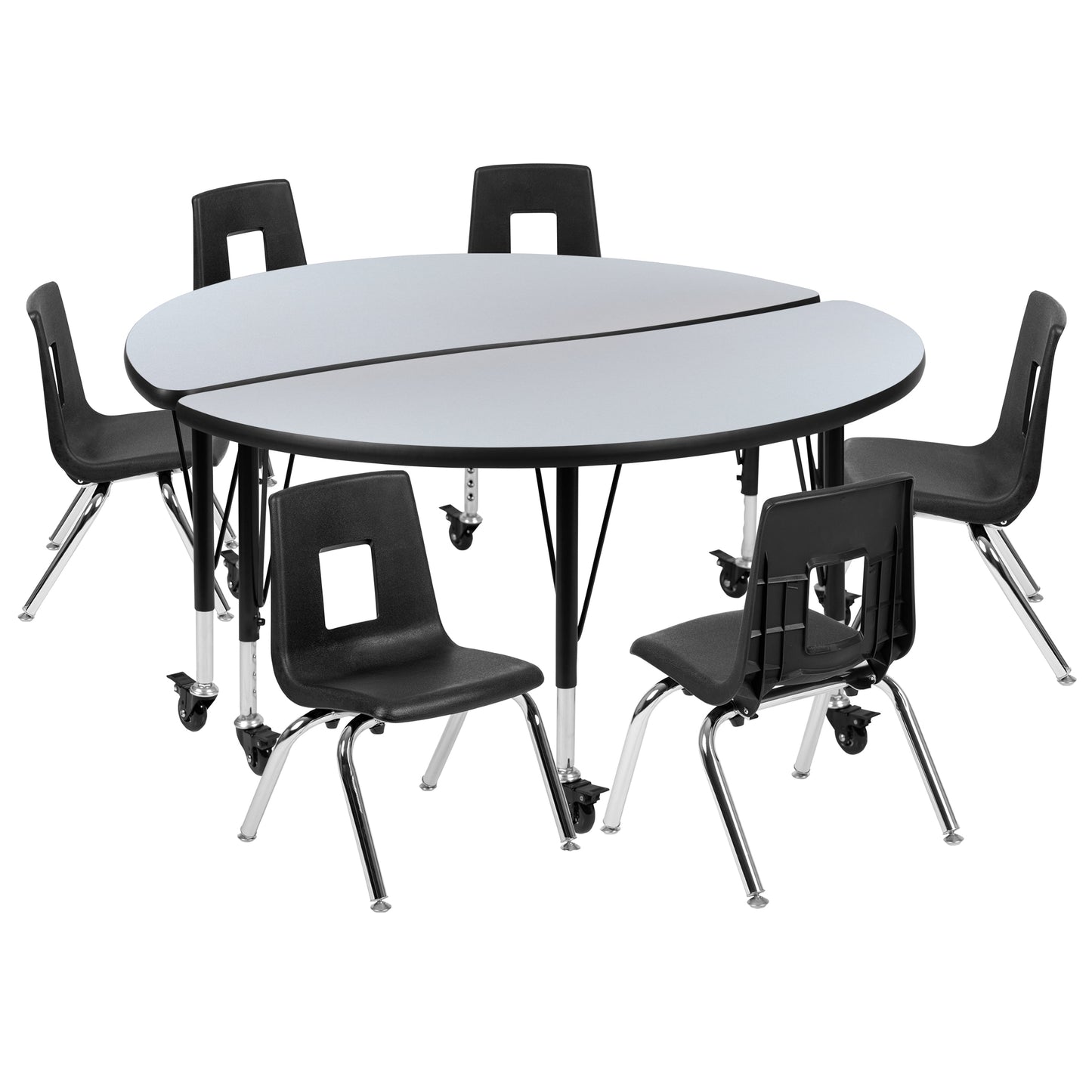 48" Circle Wave Grey Table Set XU-GRP-14CH-A48-HCIRC-GY-T-P-CAS-GG