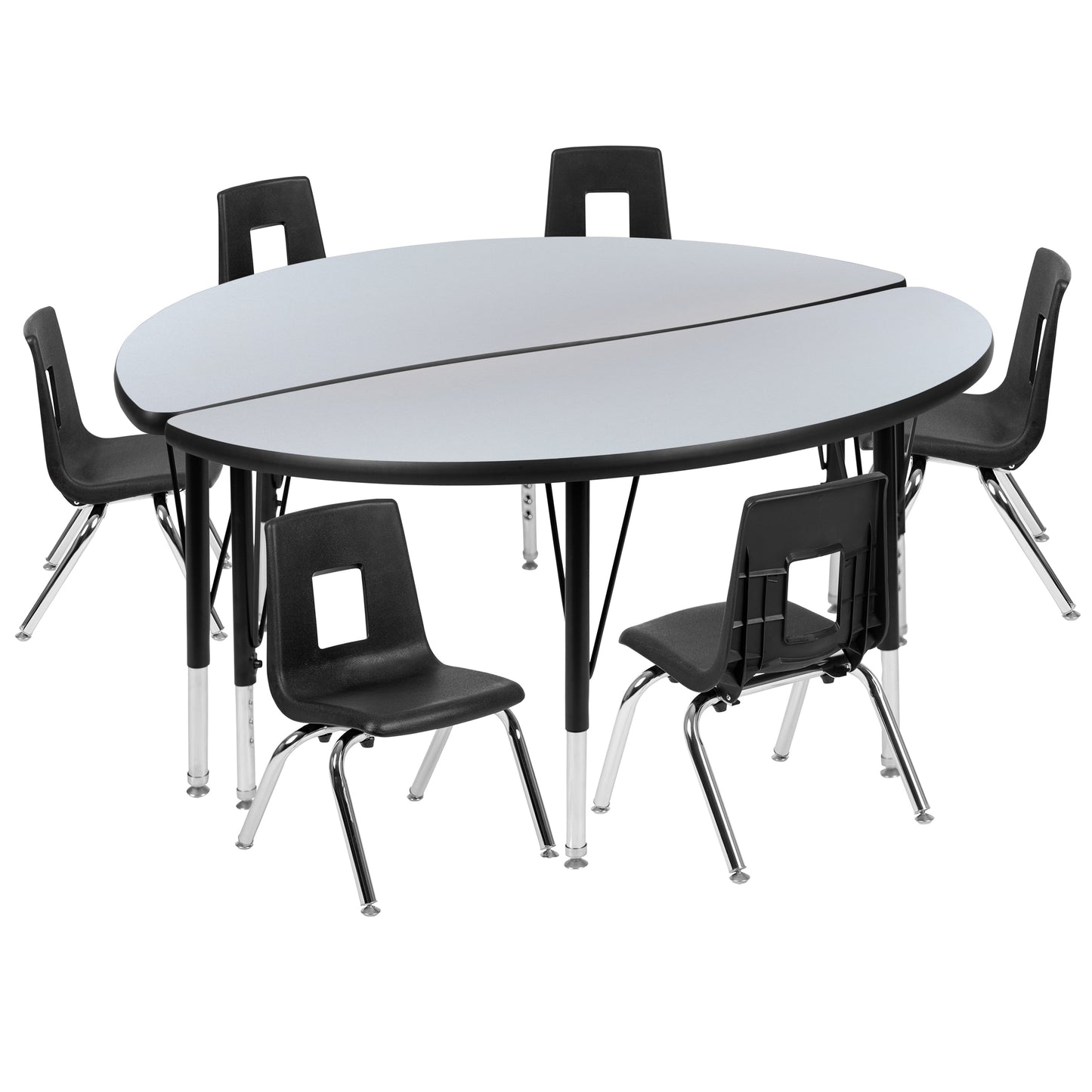 48" Circle Wave Grey Table Set XU-GRP-14CH-A48-HCIRC-GY-T-P-GG