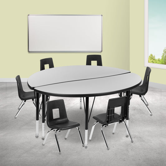 48" Circle Wave Grey Table Set XU-GRP-14CH-A48-HCIRC-GY-T-P-GG