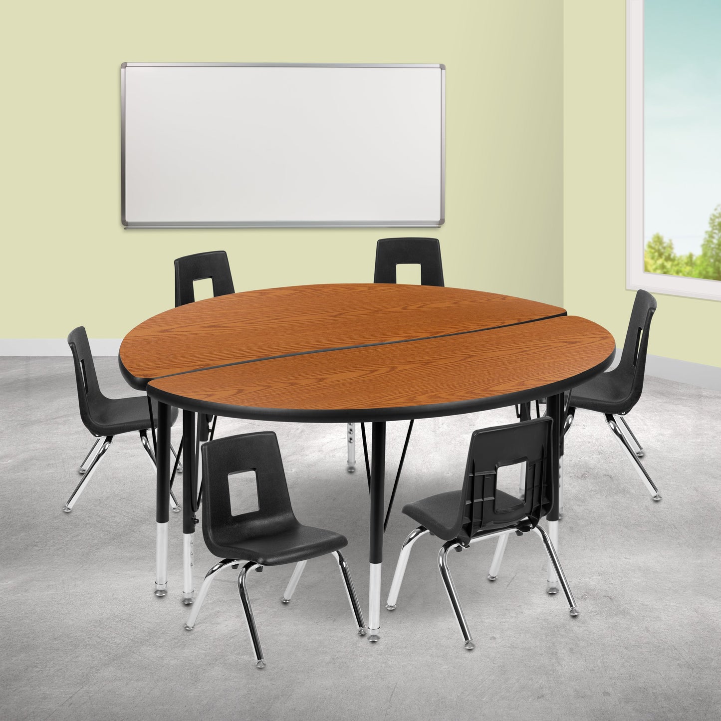 48" Circle Wave Oak Table Set XU-GRP-14CH-A48-HCIRC-OAK-T-P-GG