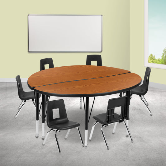48" Circle Wave Oak Table Set XU-GRP-14CH-A48-HCIRC-OAK-T-P-GG