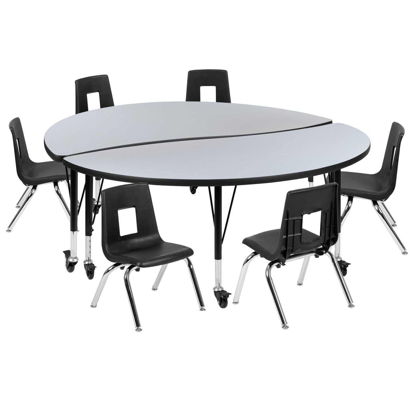 60" Circle Wave Grey Table Set XU-GRP-14CH-A60-HCIRC-GY-T-P-CAS-GG