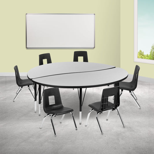 60" Circle Wave Grey Table Set XU-GRP-14CH-A60-HCIRC-GY-T-P-GG