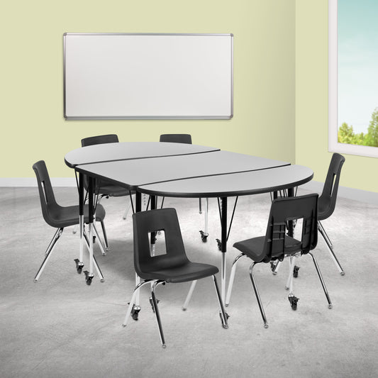 76" Oval Wave Grey Table Set XU-GRP-16CH-A3048CON-48-GY-T-A-CAS-GG