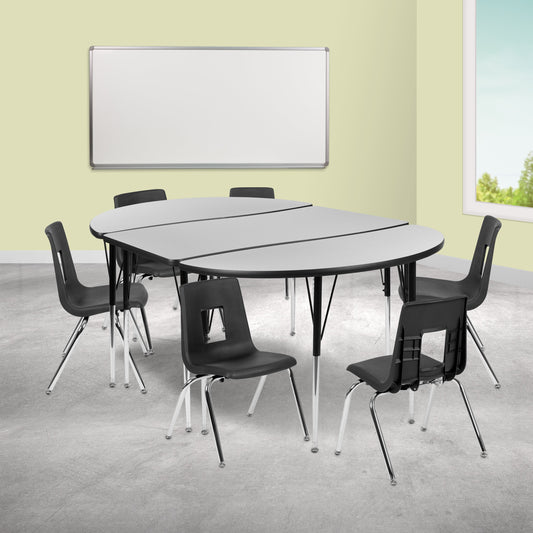 76" Oval Wave Grey Table Set XU-GRP-16CH-A3048CON-48-GY-T-A-GG