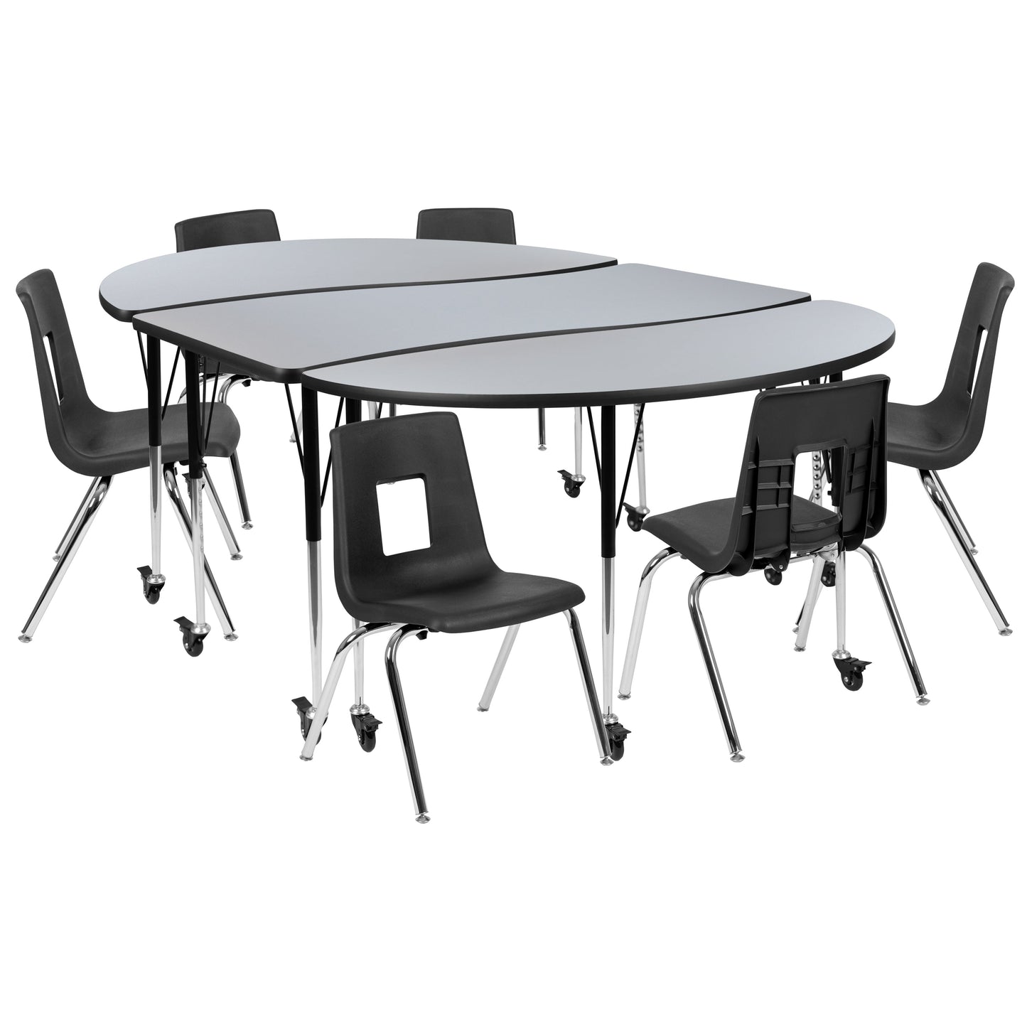 86" Oval Wave Grey Table Set XU-GRP-16CH-A3060CON-60-GY-T-A-CAS-GG