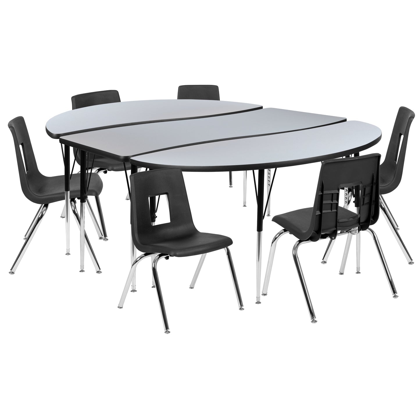 86" Oval Wave Grey Table Set XU-GRP-16CH-A3060CON-60-GY-T-A-GG