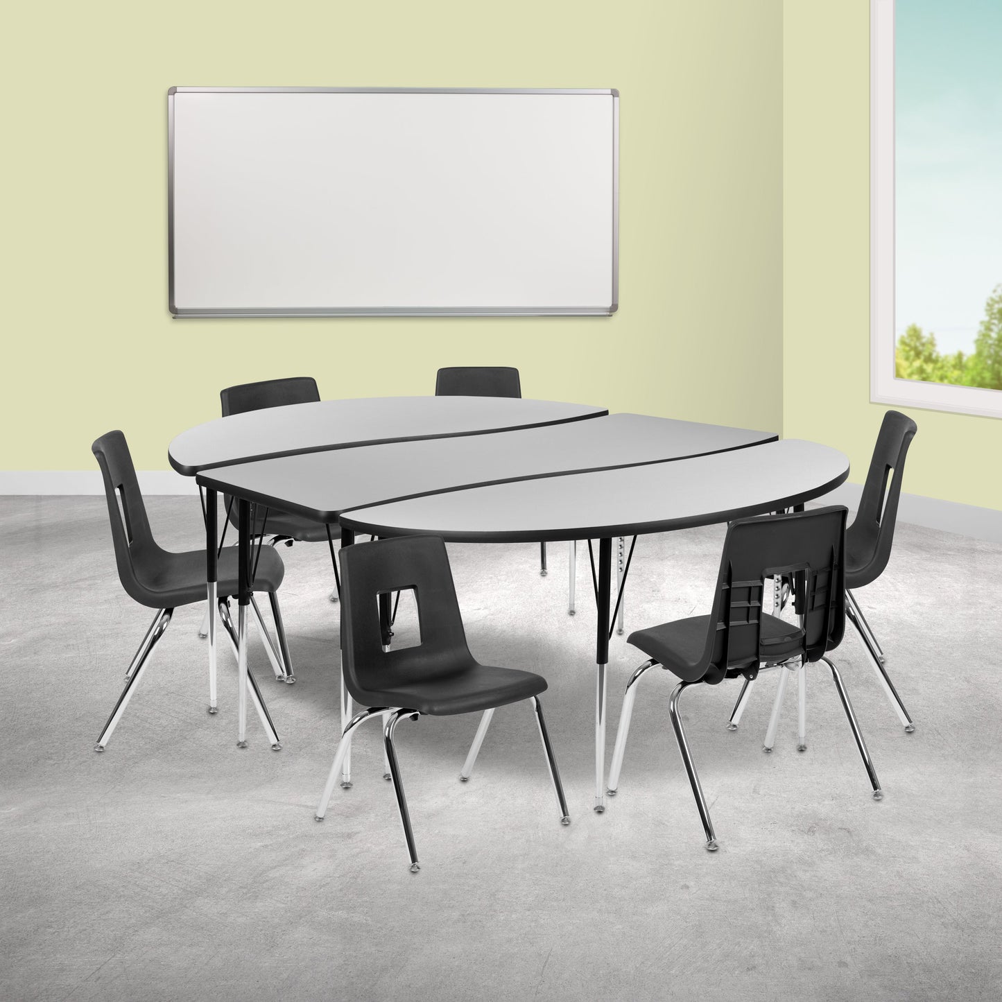 86" Oval Wave Grey Table Set XU-GRP-16CH-A3060CON-60-GY-T-A-GG