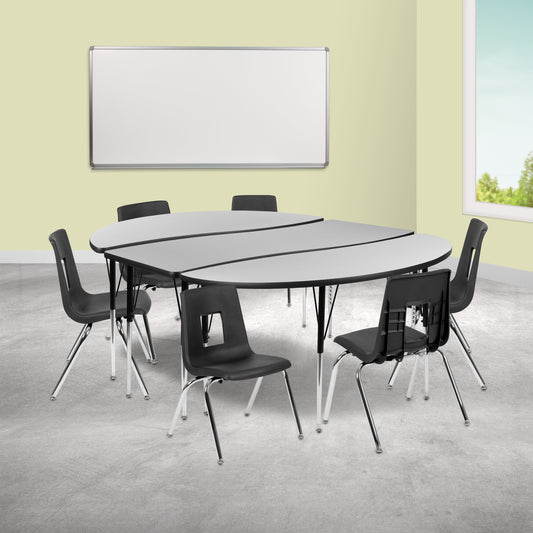 86" Oval Wave Grey Table Set XU-GRP-16CH-A3060CON-60-GY-T-A-GG