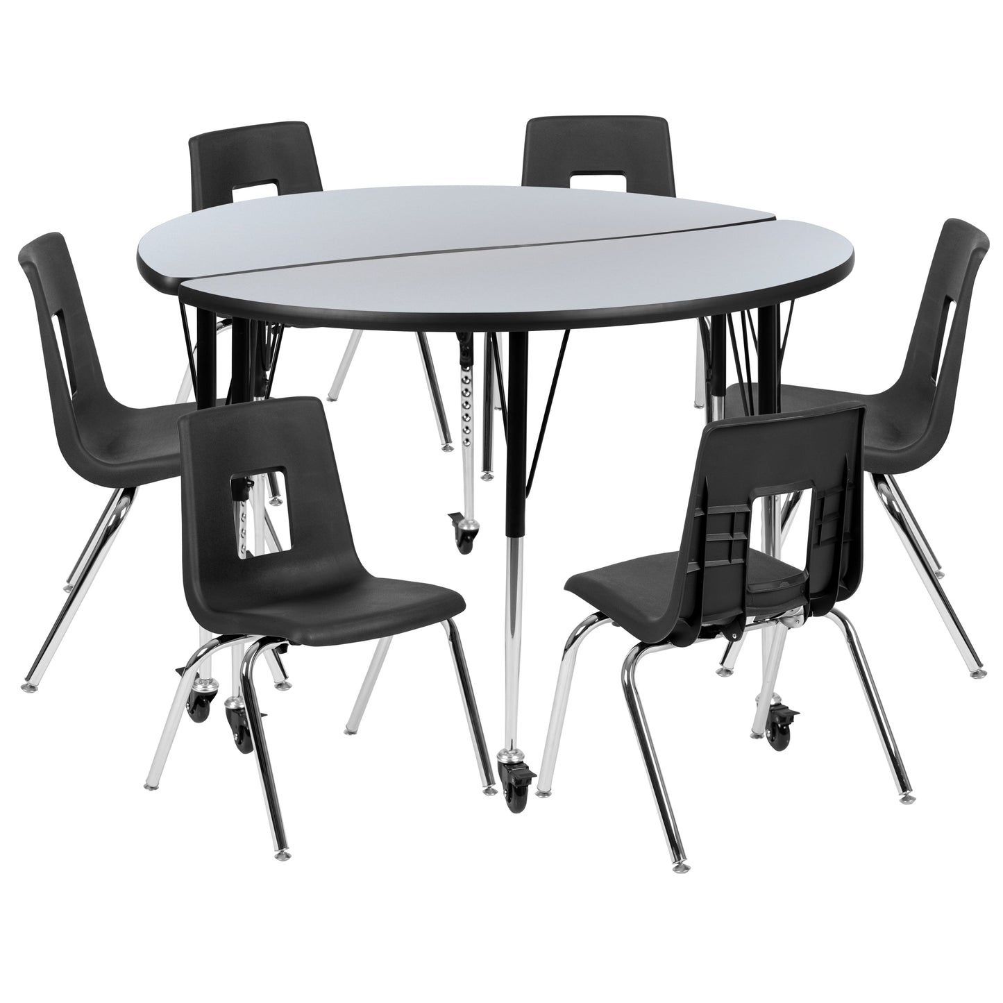 48" Circle Wave Grey Table Set XU-GRP-16CH-A48-HCIRC-GY-T-A-CAS-GG