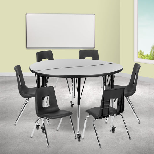48" Circle Wave Grey Table Set XU-GRP-16CH-A48-HCIRC-GY-T-A-CAS-GG
