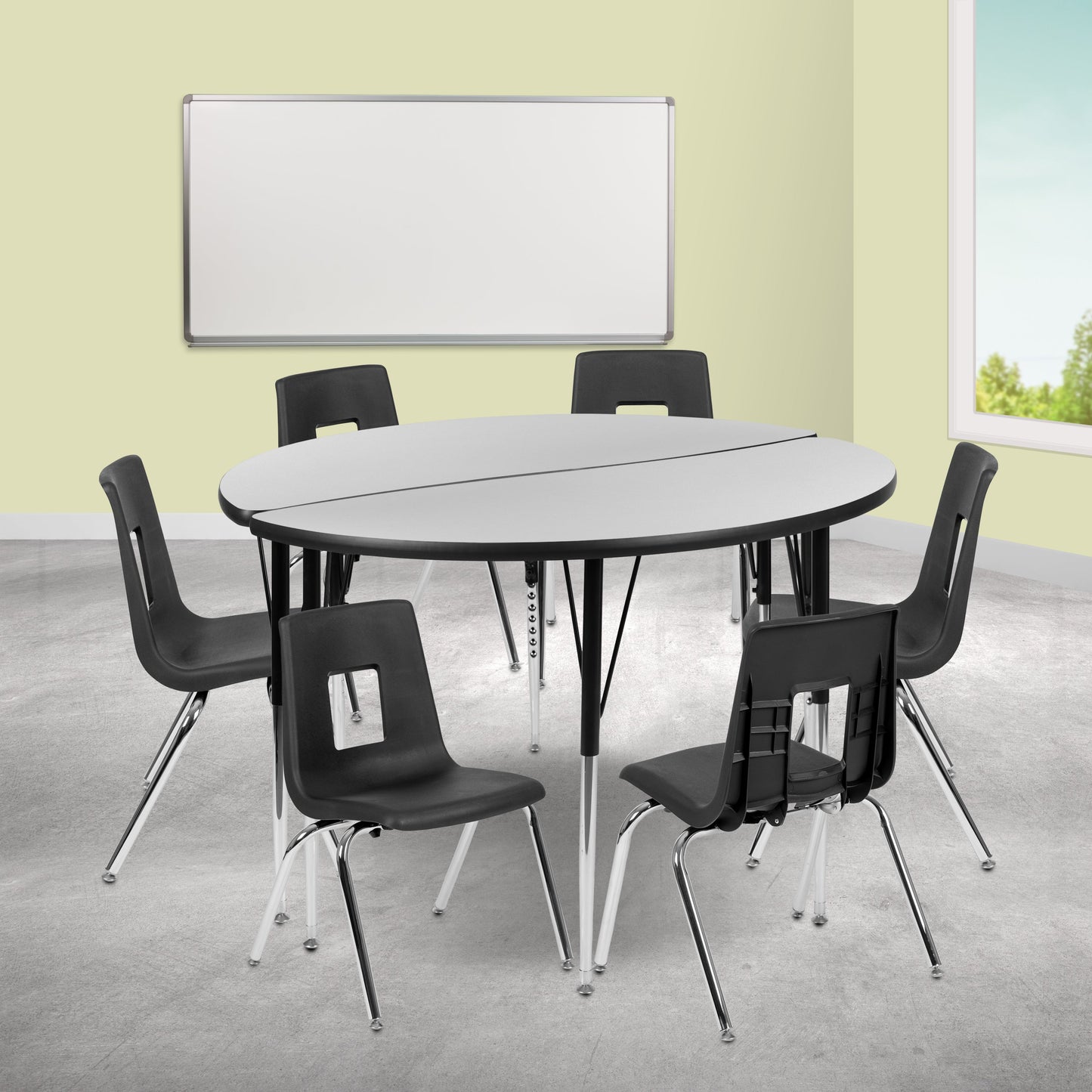 48" Circle Wave Grey Table Set XU-GRP-16CH-A48-HCIRC-GY-T-A-GG