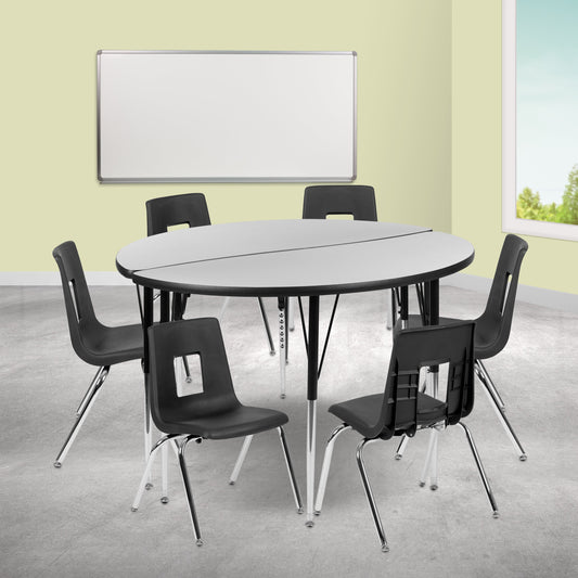 48" Circle Wave Grey Table Set XU-GRP-16CH-A48-HCIRC-GY-T-A-GG