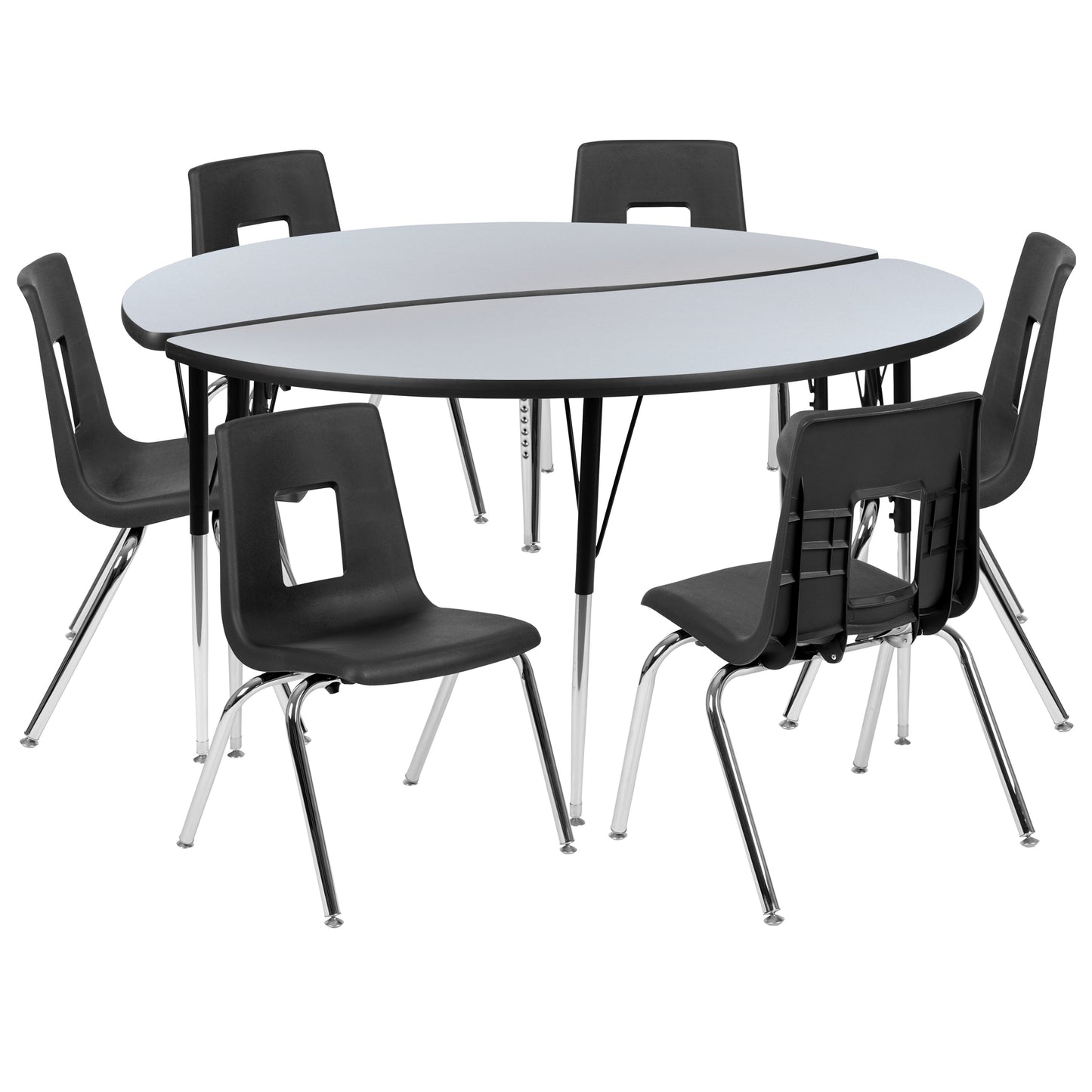 60" Circle Wave Grey Table Set XU-GRP-16CH-A60-HCIRC-GY-T-A-GG