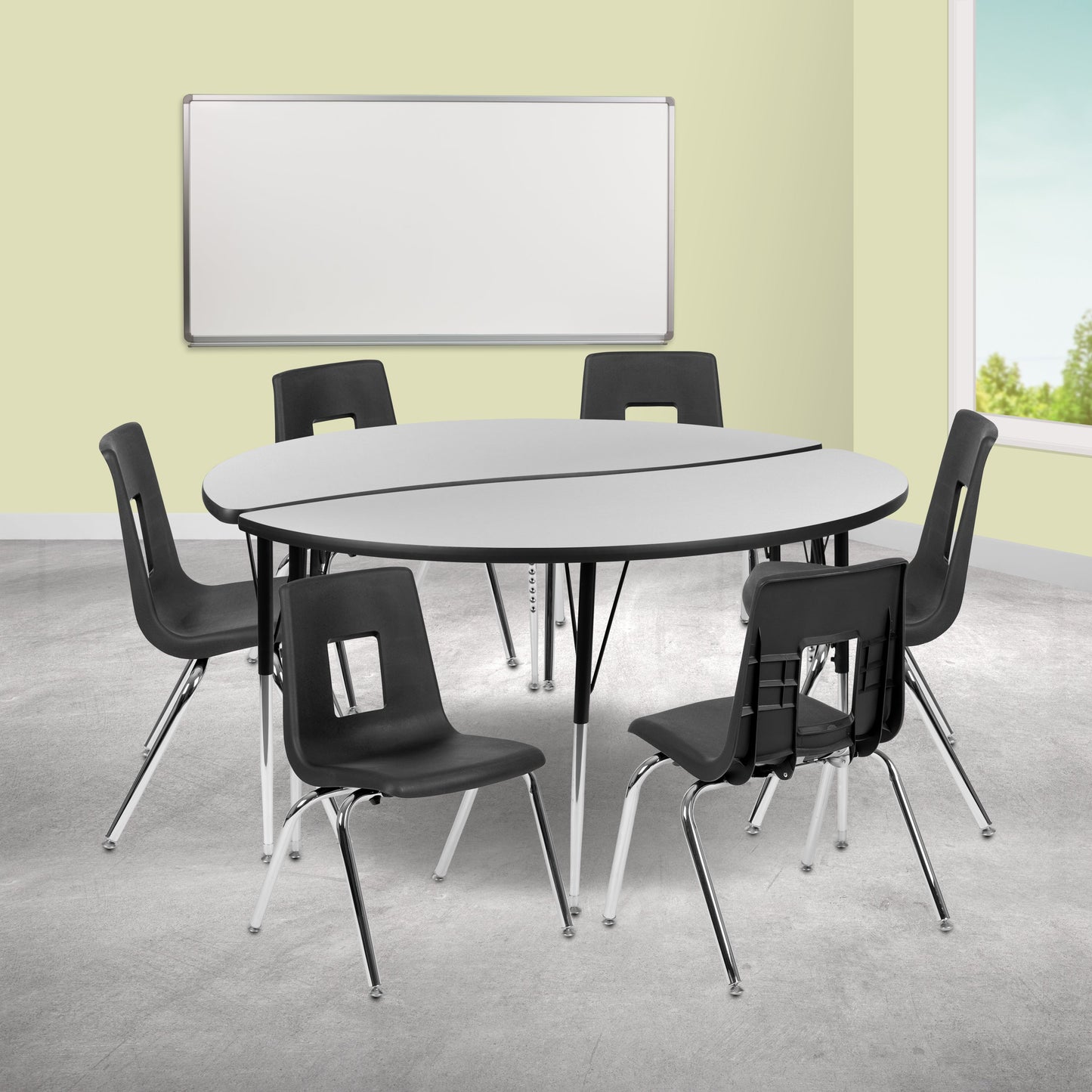 60" Circle Wave Grey Table Set XU-GRP-16CH-A60-HCIRC-GY-T-A-GG
