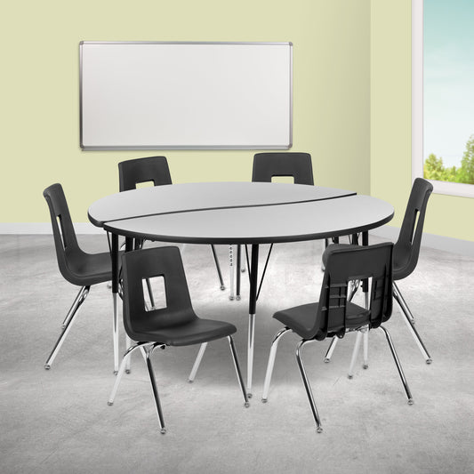60" Circle Wave Grey Table Set XU-GRP-16CH-A60-HCIRC-GY-T-A-GG