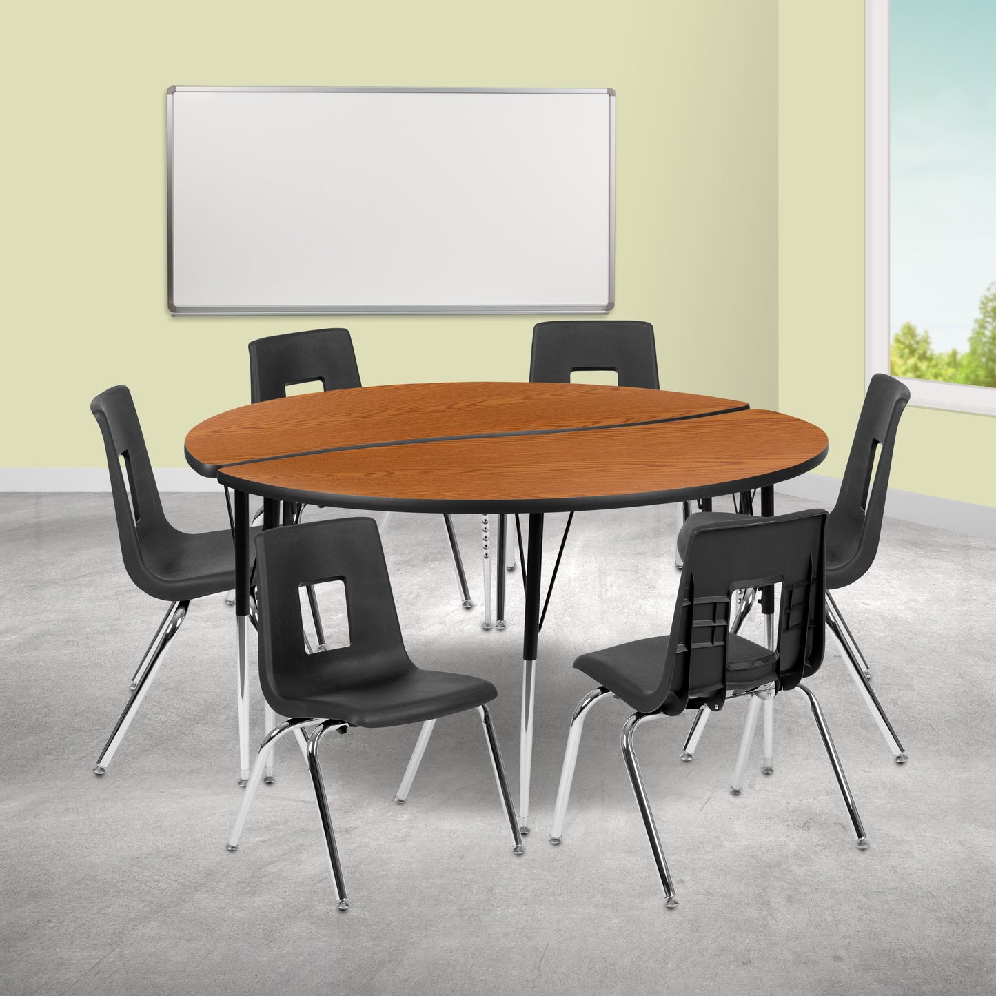 60" Circle Wave Oak Table Set XU-GRP-16CH-A60-HCIRC-OAK-T-A-GG
