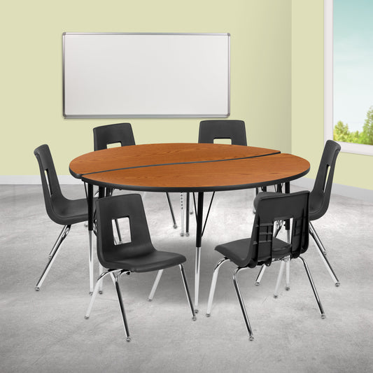 60" Circle Wave Oak Table Set XU-GRP-16CH-A60-HCIRC-OAK-T-A-GG