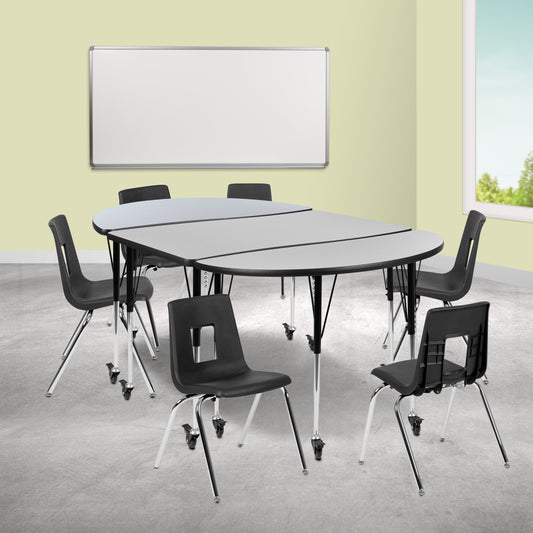 76" Oval Wave Grey Table Set XU-GRP-18CH-A3048CON-48-GY-T-A-CAS-GG