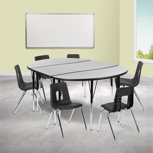 76" Oval Wave Grey Table Set XU-GRP-18CH-A3048CON-48-GY-T-A-GG