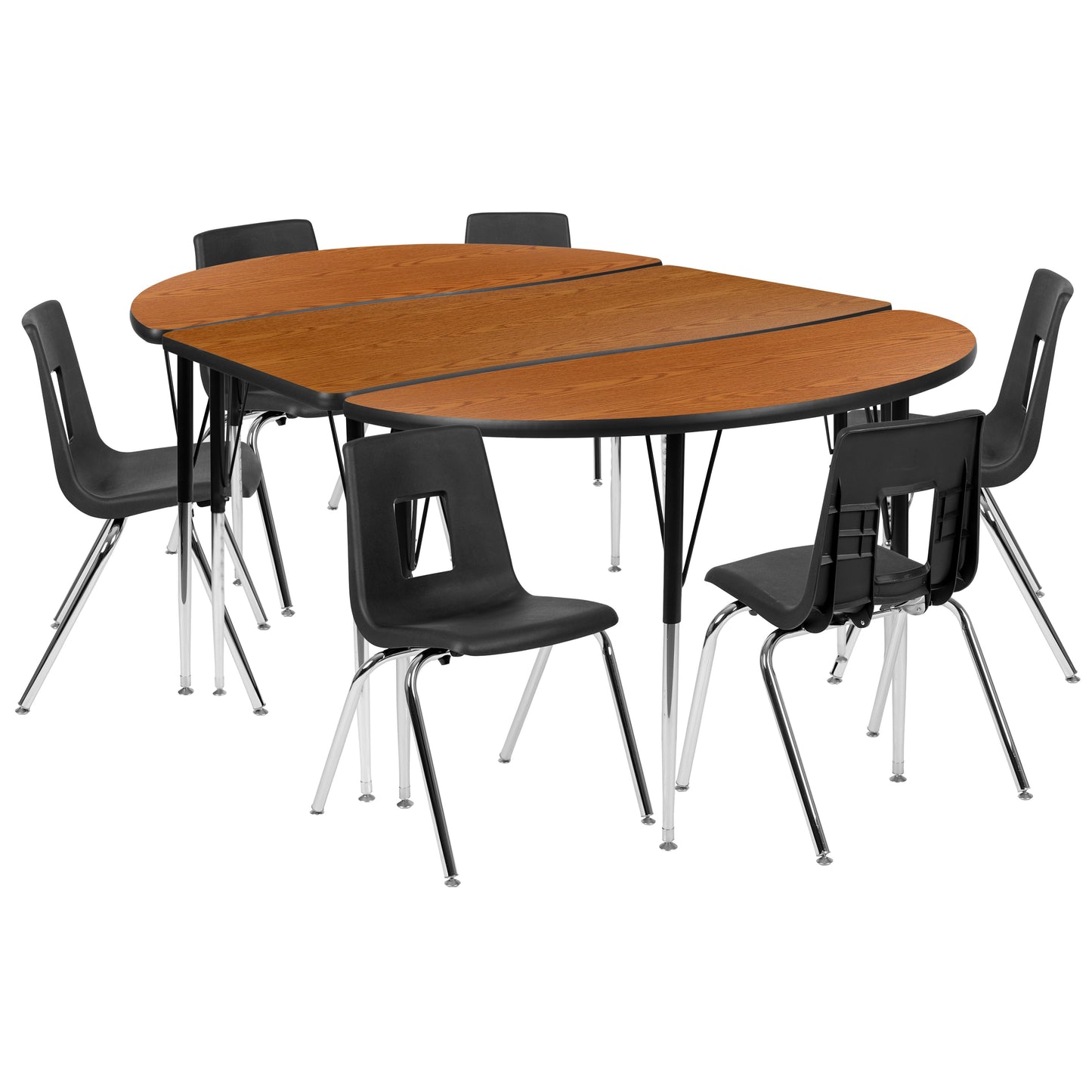 76" Oval Wave Oak Table Set XU-GRP-18CH-A3048CON-48-OAK-T-A-GG