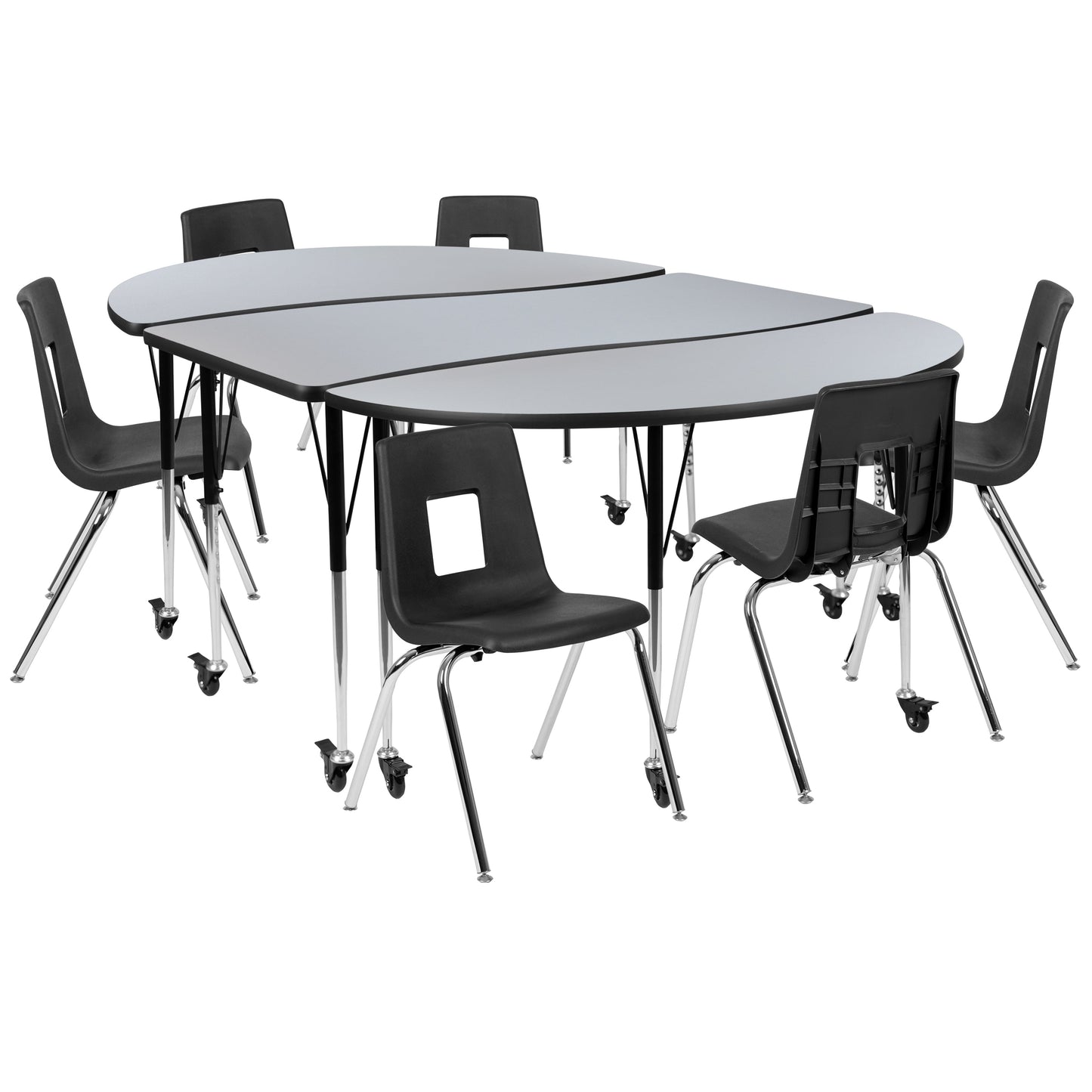 86" Oval Wave Grey Table Set XU-GRP-18CH-A3060CON-60-GY-T-A-CAS-GG