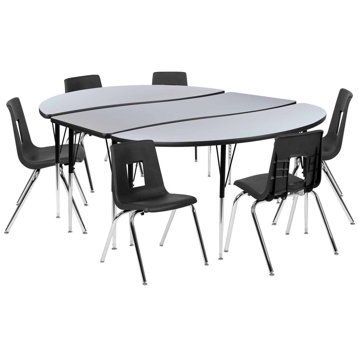 86" Oval Wave Grey Table Set XU-GRP-18CH-A3060CON-60-GY-T-A-GG