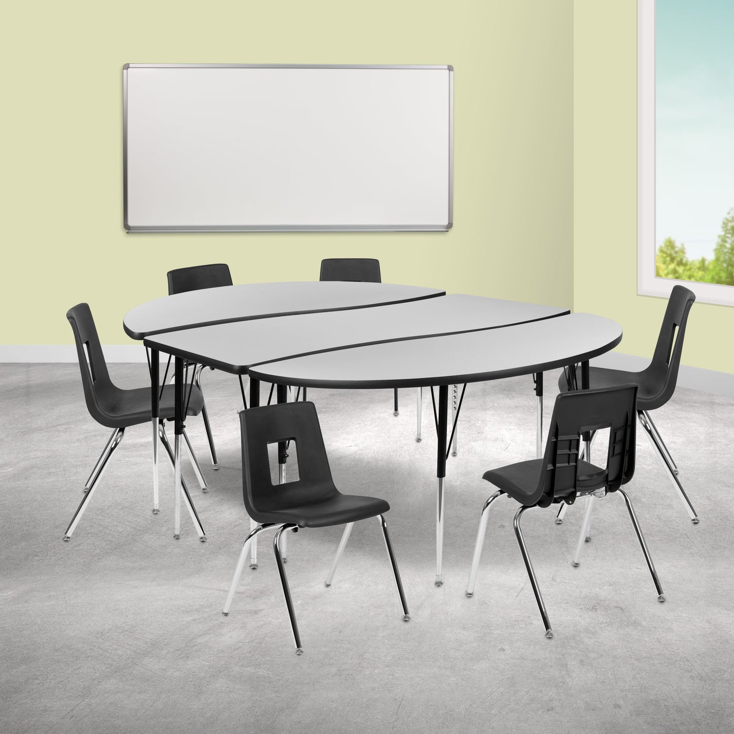 86" Oval Wave Grey Table Set XU-GRP-18CH-A3060CON-60-GY-T-A-GG