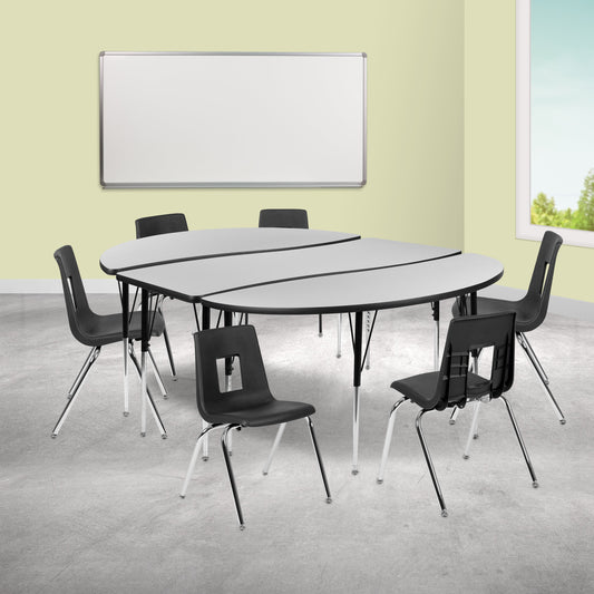 86" Oval Wave Grey Table Set XU-GRP-18CH-A3060CON-60-GY-T-A-GG