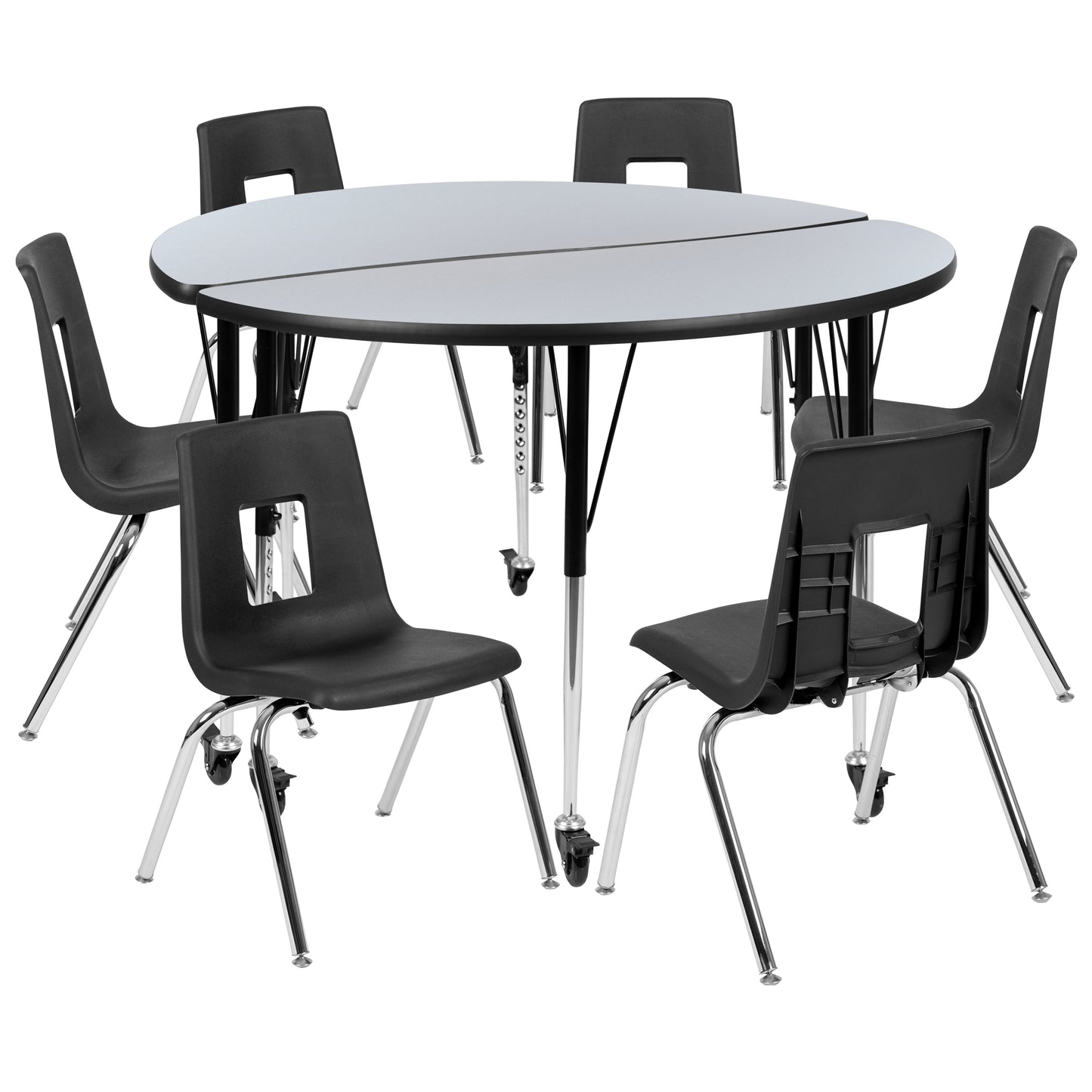 48" Circle Wave Grey Table Set XU-GRP-18CH-A48-HCIRC-GY-T-A-CAS-GG