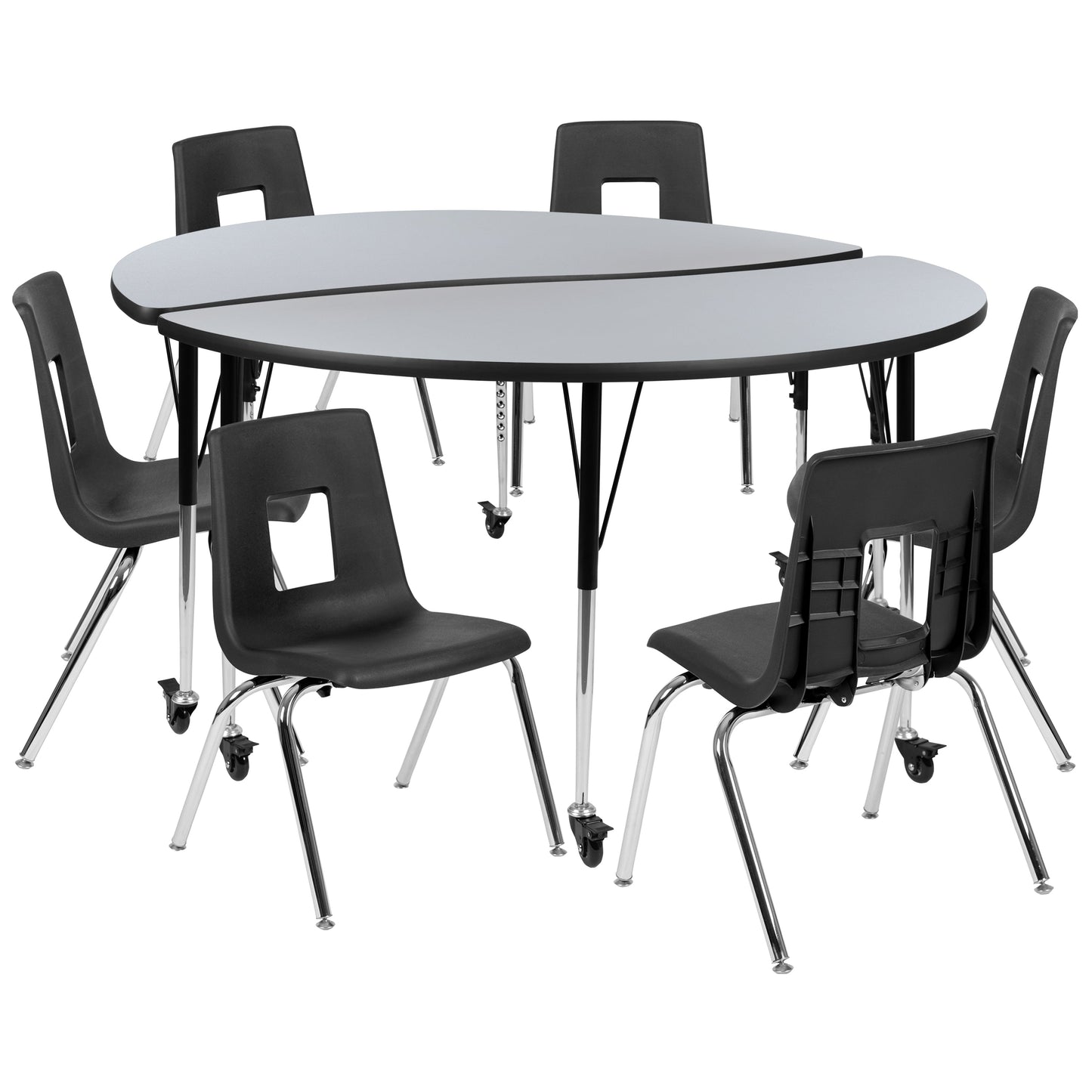 60" Circle Wave Grey Table Set XU-GRP-18CH-A60-HCIRC-GY-T-A-CAS-GG