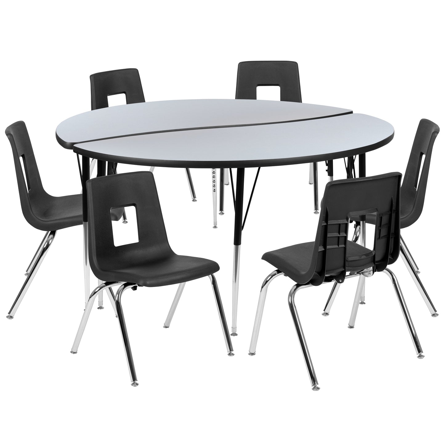 60" Circle Wave Grey Table Set XU-GRP-18CH-A60-HCIRC-GY-T-A-GG