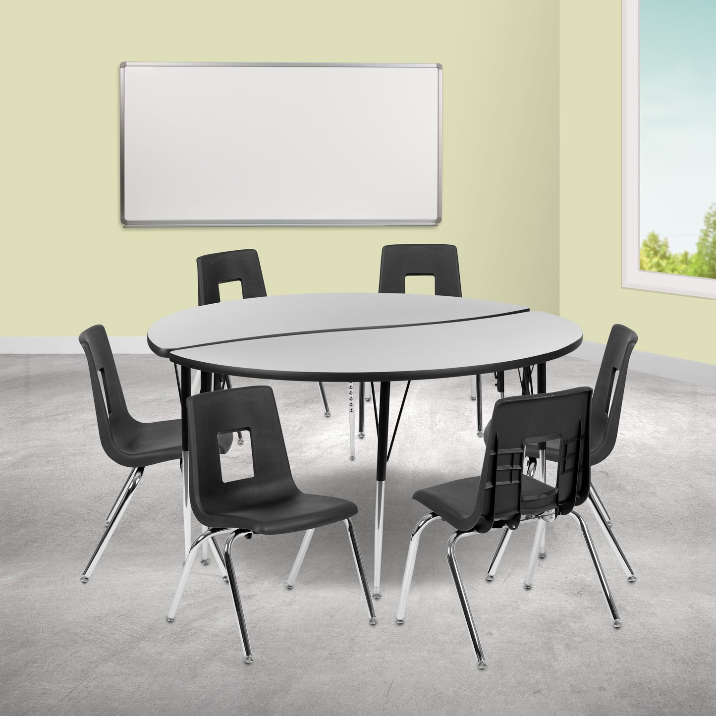 60" Circle Wave Grey Table Set XU-GRP-18CH-A60-HCIRC-GY-T-A-GG