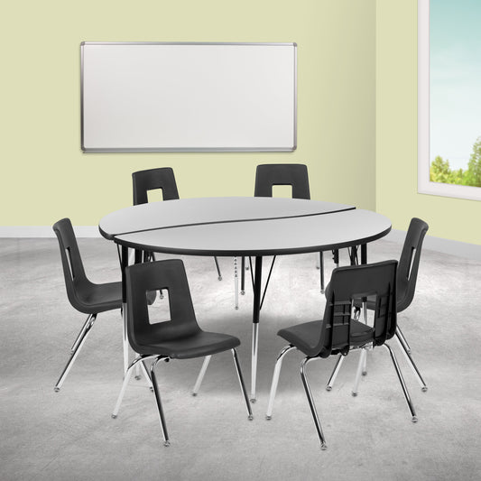 60" Circle Wave Grey Table Set XU-GRP-18CH-A60-HCIRC-GY-T-A-GG