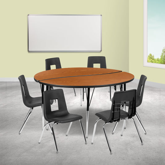 60" Circle Wave Oak Table Set XU-GRP-18CH-A60-HCIRC-OAK-T-A-GG
