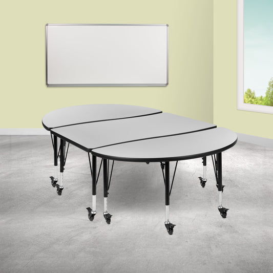 3PC 76" Oval Grey Table Set XU-GRP-A3048CON-48-GY-T-P-CAS-GG