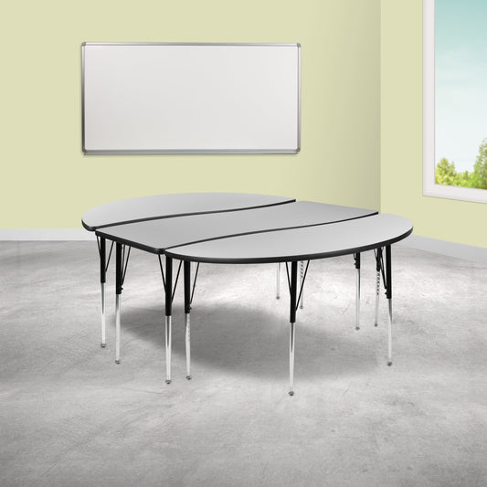 3PC 86" Oval Grey Table Set XU-GRP-A3060CON-60-GY-T-A-GG