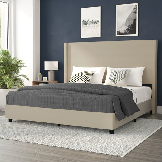 Beige King Size Platform Bed YK-1077-BEIGE-K-GG