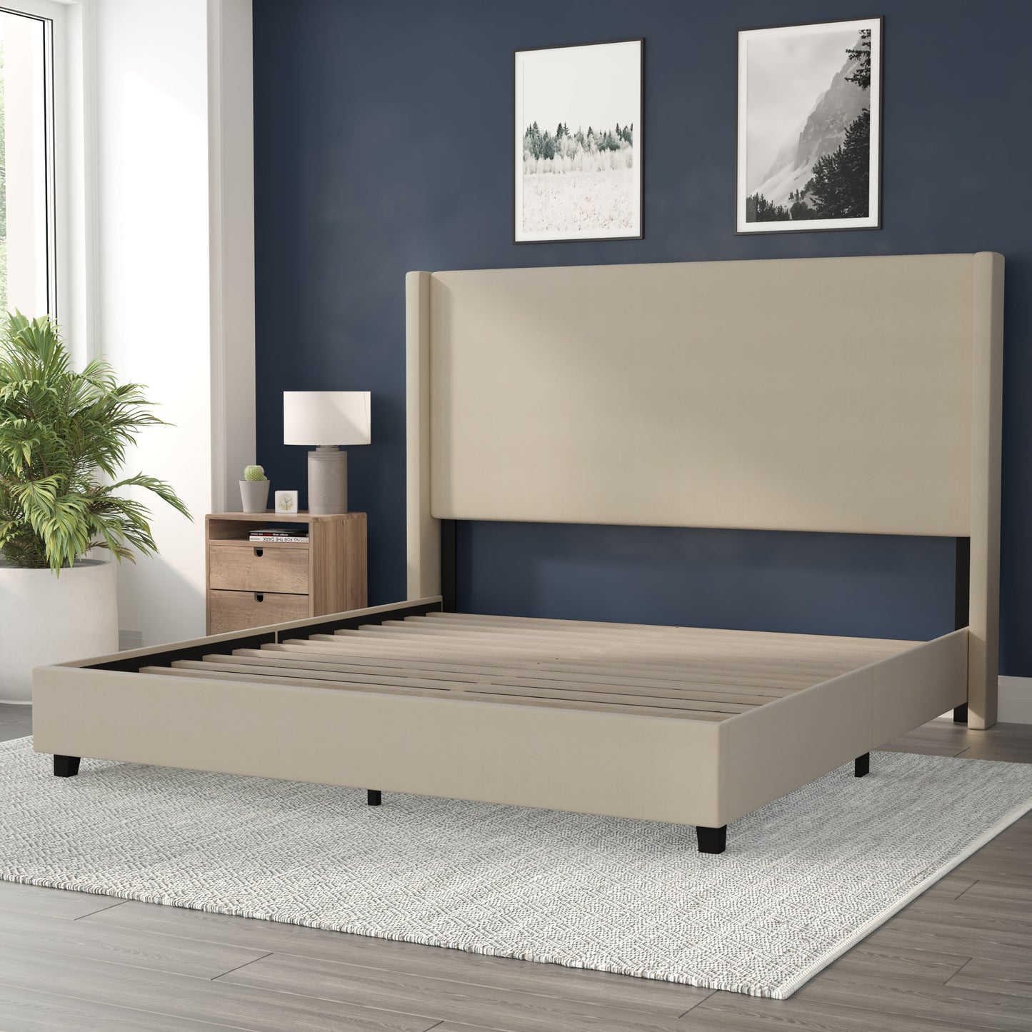 Beige King Size Platform Bed YK-1077-BEIGE-K-GG